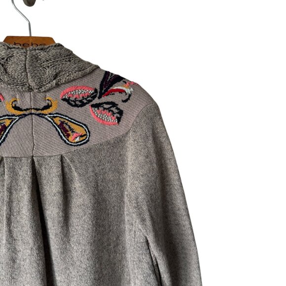 Sleeping On Snow Sm Folklore Embroidered Cardigan Sweater Grey Open Front Boho - Picture 5 of 16